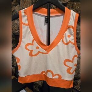 SHEIN Orange and White Floral Crop Top